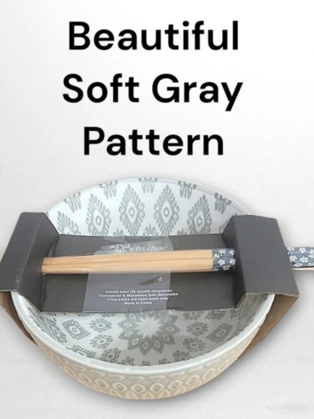 Signature Warehouse Inc. Grey Patterned Noodle Bowl with Chopsticks